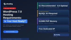 WordPress 7.0 hosting requirements checklist — PHP 8.3, MySQL 8.0, and 512MB memory for AI features — AHosting.net