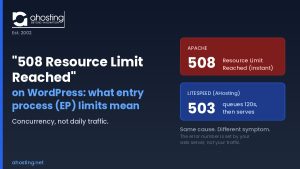 508 Resource Limit Reached error explained for WordPress: Apache returns 508 instantly while LiteSpeed queues then returns 503 — AHosting.