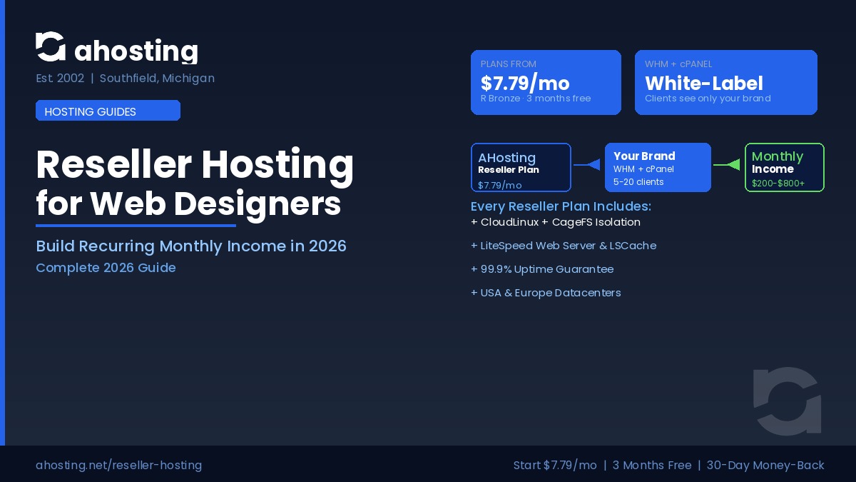 reseller hosting for web designers — WHM and cPanel income flow diagram — AHosting