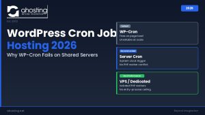 wordpress cron jobs hosting — WP-Cron vs server cron architecture diagram on AHosting CloudLinux